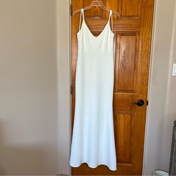Lulu's "Infinite Glory" White Skinny Strap Flare Hem Maxi Dress Women's Medium - Picture 4 of 12